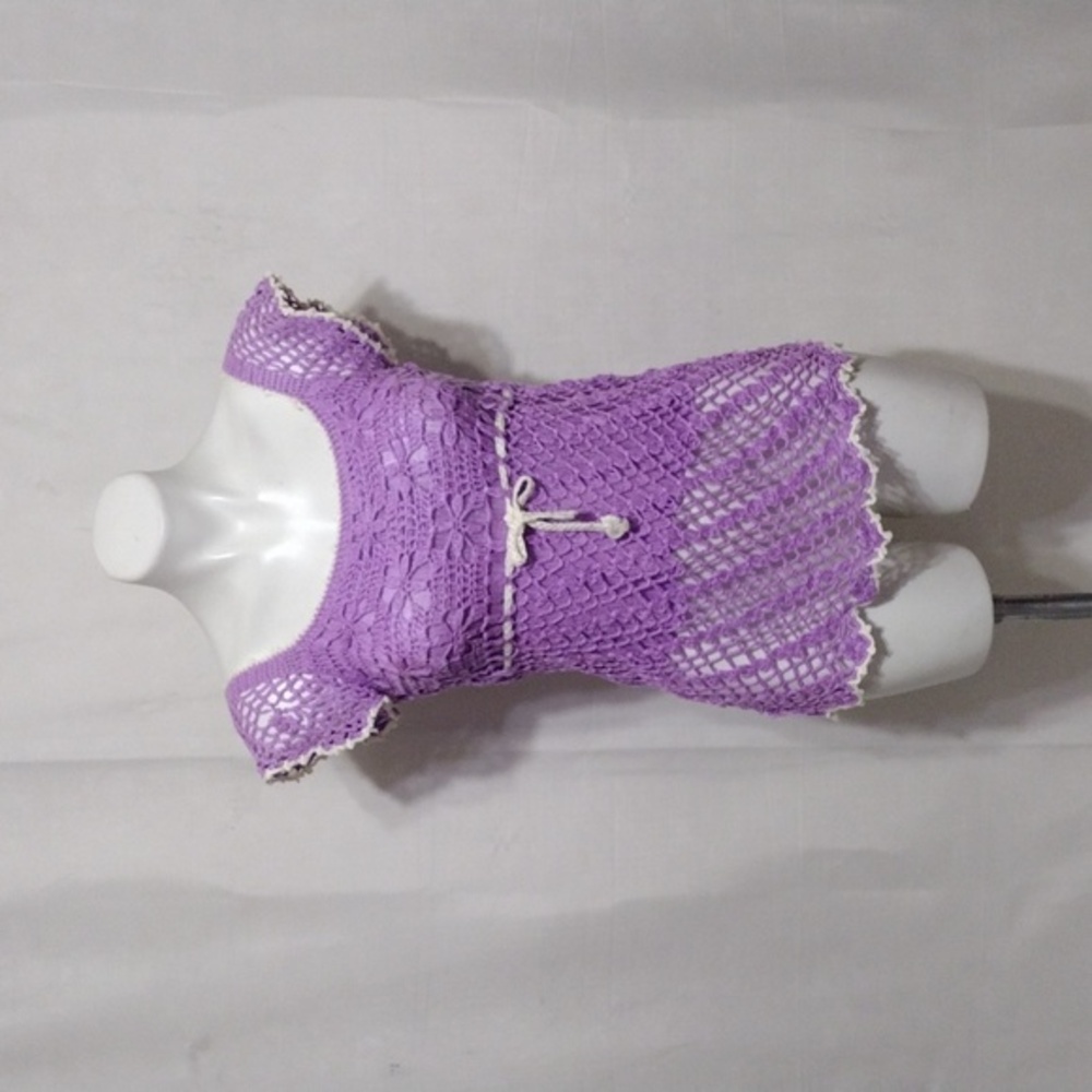 Women's Lavender Crochet Cap Sleeve Summer Top Small Boho Festival Resortwear